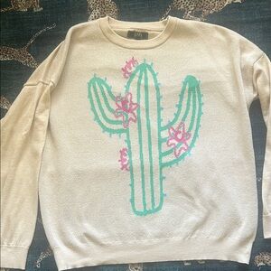 Cream Sweater with Cactus Design
